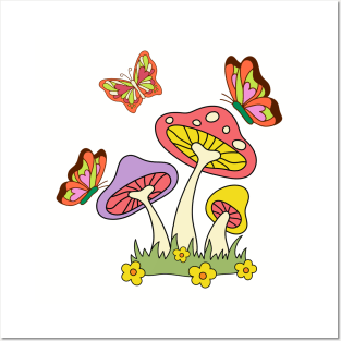 Mushrooms and Butterflies Posters and Art